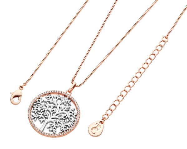 Tree of Life in CZ Circle Pendant Rose Gold